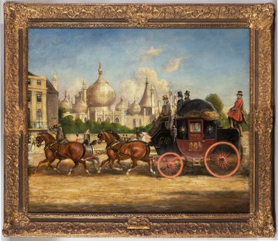 El coche de correo Londres-Brighton frente al Pabellón Real, Brighton de Charles Cooper Henderson
