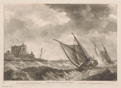 Los veleros salen del puerto de Vlissingen Navegando desde el puerto de Flushing (título sobre el objeto) de Charles Corbutt