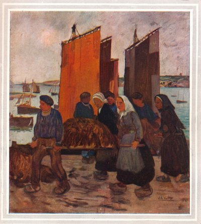 Pescadores bretones desembarcando goemon, c1903 de Charles Cottet