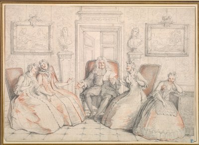 Trissotin leyendo a Philaminte, Bélise y Armande (del acto 3, escena 2 de "Les Femmes Savantes" de Molière de Charles Coypel