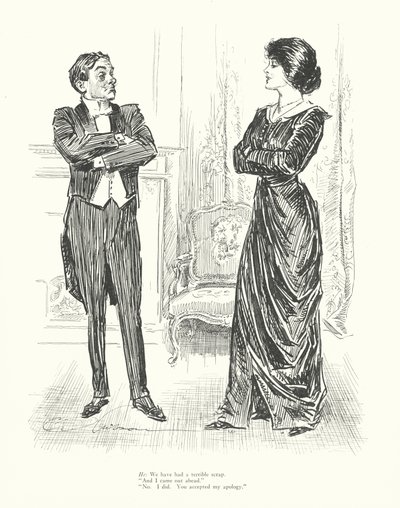 Él: Hemos tenido una terrible pelea. "Y yo salí ganando". "No. Yo lo hice. Aceptaste mis disculpas" (lito) de Charles Dana Gibson