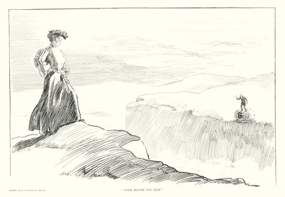 "Mira antes de saltar" (litografía) de Charles Dana Gibson