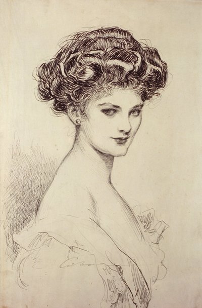 Estudio de una cabeza (tinta sobre papel) de Charles Dana Gibson