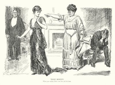 Momentos trágicos, Cuando tu madre le enseña la puerta a tu mejor chica (litografía) de Charles Dana Gibson