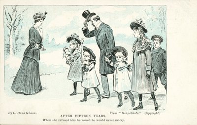 Mujer encontrándose con el hombre que rechazó en matrimonio que juró nunca casarse de Charles Dana Gibson