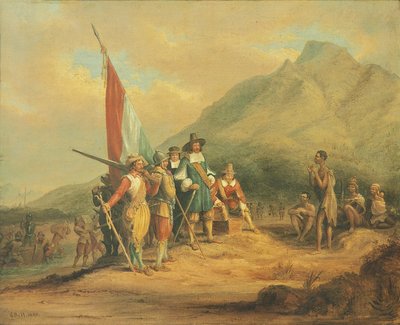 La llegada de Jan van Riebeeck y sus hombres al Cabo de Buena Esperanza en abril de 1652 de Charles Davidson Bell
