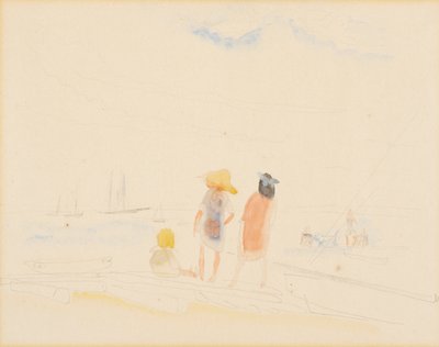 dos mujeres y niño en la playa de Charles Demuth