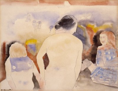 Sin título, Mujer con cabello negro y dos niños de Charles Demuth