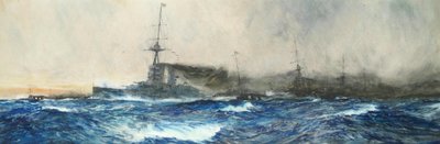 HMS Iron Duke al frente de otros buques capitales de la flota de Charles Dixon