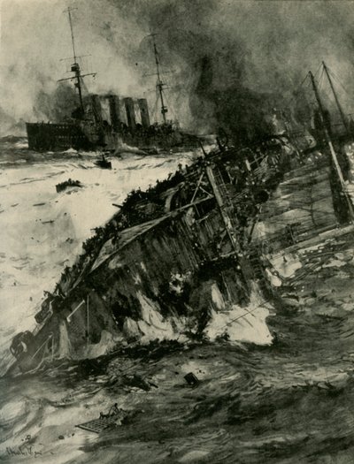 El hundimiento del HMS Aboukir, Primera Guerra Mundial, 22 de septiembre de 1914, c1920 de Charles Dixon