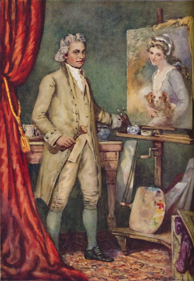 George Romney - Trabajando en un cuadro de su modelo favorito, c. 1925 de Charles Dudley Tennant