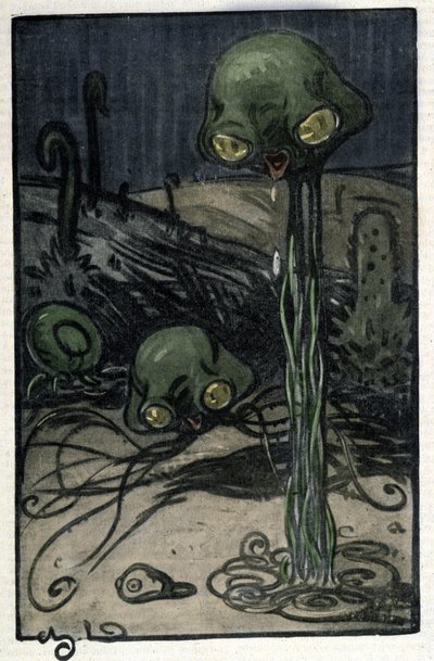 Un habitante del planeta Marte. Ilustración de M. Dudouyt (1885-1946) para la novela de Herbert George Wells (1866-1946) "La guerra de los mundos". de Charles Dudouyt