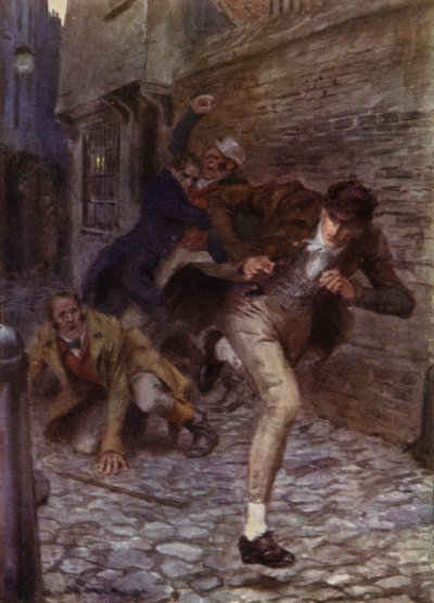 Ilustración para The Amateur Gentleman de Jeffery Farnol (litografia en color) de Charles Edmund (after) Brock
