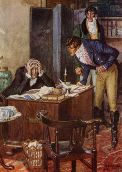 Ilustración para The Amateur Gentleman de Jeffery Farnol (litografia en color) de Charles Edmund (after) Brock