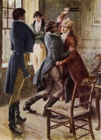 Ilustración para The Amateur Gentleman de Jeffery Farnol (litografía en color) de Charles Edmund (after) Brock