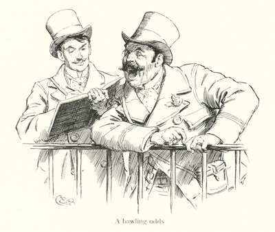 Corredor de apuestas gritando probabilidades en un hipódromo de Charles Edmund Brock