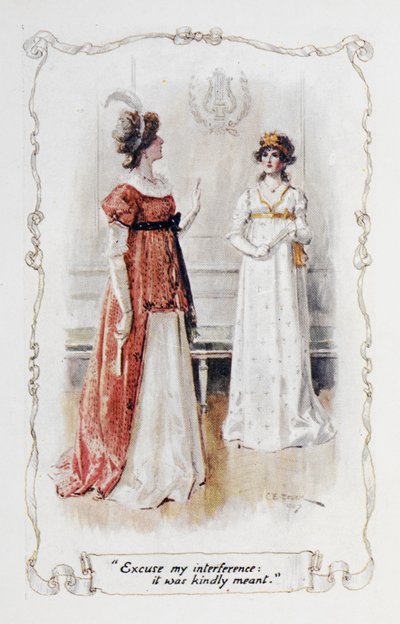 "Disculpe mi interferencia, fue una intención amable", Georgina Darcy a Elizabeth Bennet, ilustración de 