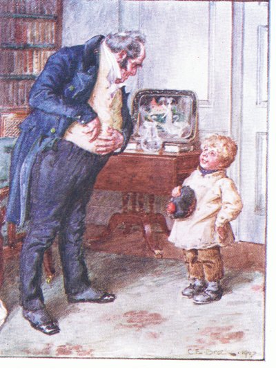 ¿Cómo son tus inclinaciones respecto a seis peniques? (ilustración de Doctor Marigolds Prescription, 1910) de Charles Edmund Brock