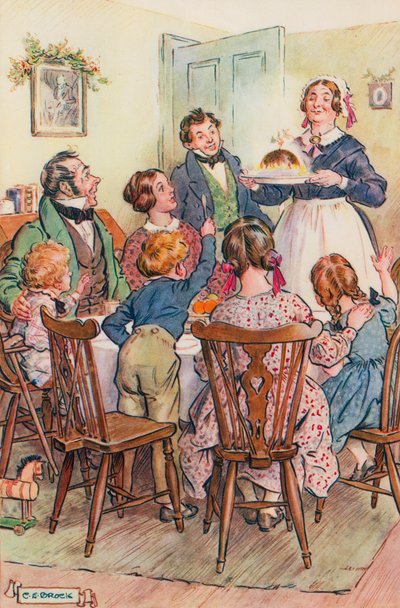 Ilustración para Un cuento de Navidad de Charles Dickens de Charles Edmund Brock
