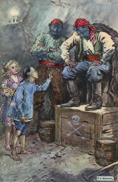 Ilustración para Reina de la Isla Pirata de Bret Harte de Charles Edmund Brock