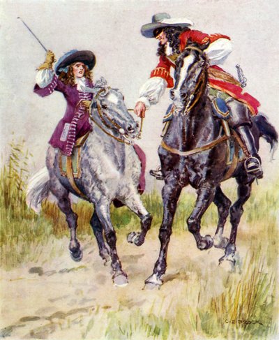 Bandido enmascarado deteniendo a una hermosa chica de Charles Edmund Brock