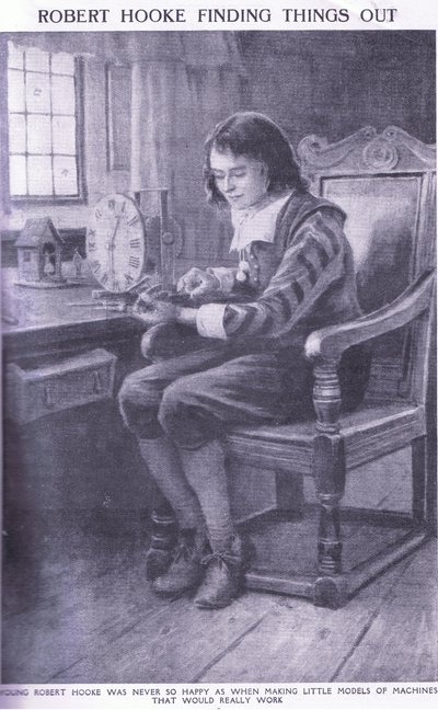 Robert Hooke descubriendo cosas de Charles Edmund Brock