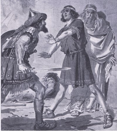La vida de Creso salvada por su hijo mudo, de My Magazine, pub.1922 (litografía) de Charles Edmund Brock