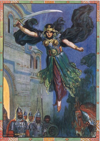 Todos se quedaron inmóviles donde estaban, escena de El Reino de Arapushka en Historias Infantiles de Leyendas Rumanas de Moses Gaster (1856-1939) 1921 de Charles Edmund Brock
