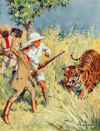 Caza de tigres en India, escena de El Otro Tigre de Charles Edmund Brock