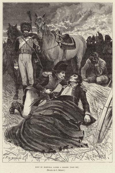 Muerte del Mariscal Lannes en Essling; Napoleón y el moribundo Mariscal Lannes en la Batalla de Aspern-Essling, Austria de Charles Edouard Delort