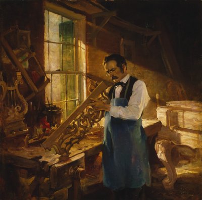 Henry Engelhard Steinway en su banco de trabajo, c.1920 de Charles Edward Chambers