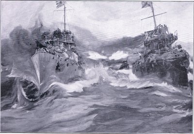 Una pelea entre destructores, ilustración de Cassells History of the Russo-Japanese War Vol 1, c.1900 de Charles Edward Dixon