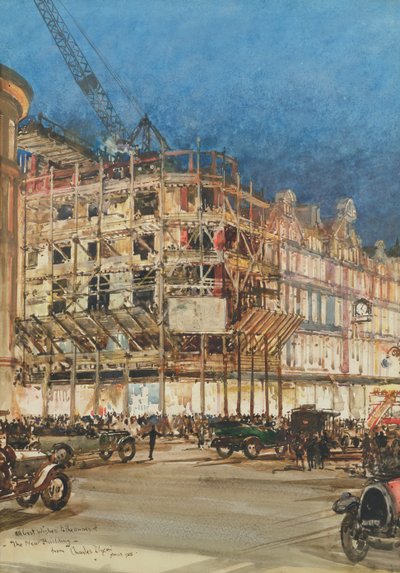 Construcción del nuevo edificio para Bourne y Hollingsworth, Oxford Street, Londres de Charles Edward Dixon
