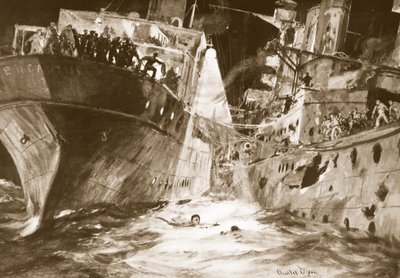 El teniente de vuelo Rutland salvando a un marinero herido que había caído al mar de Charles Edward Dixon