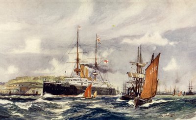HMS Formidable en Plymouth Sound de Charles Edward Dixon