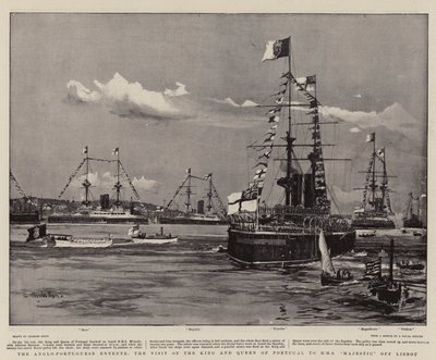 La Entente Anglo-Portuguesa, la visita del Rey y la Reina de Portugal al H.M.S. Majestic frente a Lisboa de Charles Edward Dixon