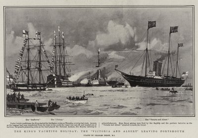 Las Vacaciones en Yate del Rey, el Victoria y Albert saliendo de Portsmouth de Charles Edward Dixon