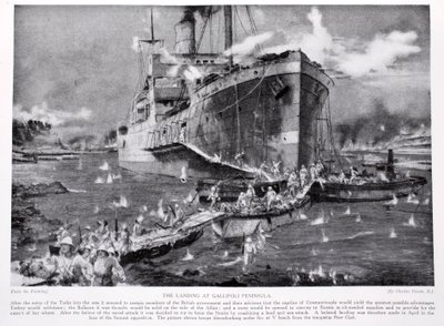 El desembarco en la península de Gallipoli, ilustración de 