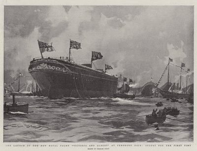 El lanzamiento del nuevo yate real Victoria y Albert en Pembroke Dock, a flote por primera vez de Charles Edward Dixon