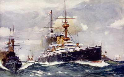El Majestic. Buque insignia del Escuadrón del Canal, 1901 de Charles Edward Dixon