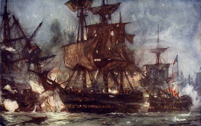 El Majestic en la Batalla del Nilo, 1798 de Charles Edward Dixon