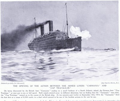 La acción inicial entre los buques armados Carmania y Cap Trafalgar, Atlántico Sur, septiembre de 1915 de Charles Edward Dixon