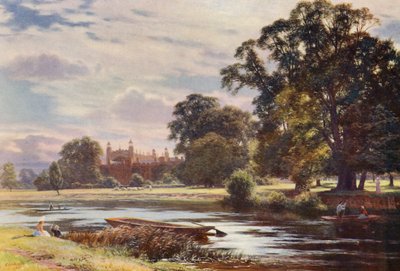Vista lejana de Eton College (litografía en color) de Charles Edward Johnson