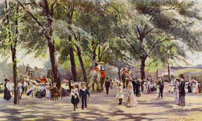 Zoológico de Londres: Broad Walk, with Elephants (litografia en color) de Charles Edwin Flower