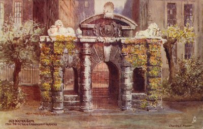 Antigua puerta de agua desde los jardines del Victoria Embankment en Londres de Charles Edwin Flower
