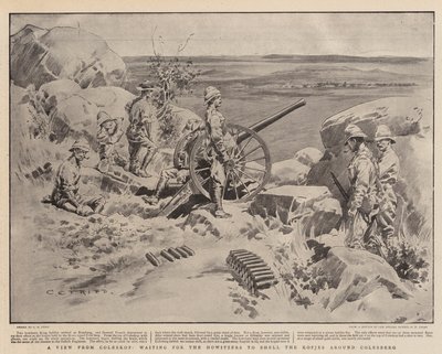 Una Vista desde Coleskop, esperando que los Obuses Bombardeen los Kopjes alrededor de Colesberg de Charles Edwin Fripp