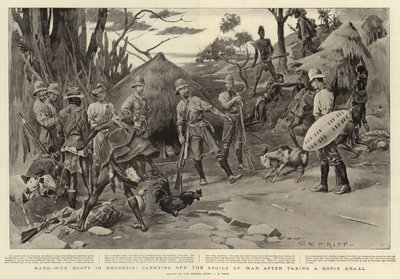 Botín duramente ganado en Rodesia, llevándose los despojos de guerra después de tomar un kraal de Kopje de Charles Edwin Fripp
