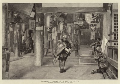 Peregrinos rezando en un templo, Japón de Charles Edwin Fripp