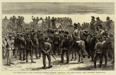 Las negociaciones en el Transvaal, el General Joubert dirigiéndose a los bóers antes de su dispersión hacia sus hogares de Charles Edwin Fripp