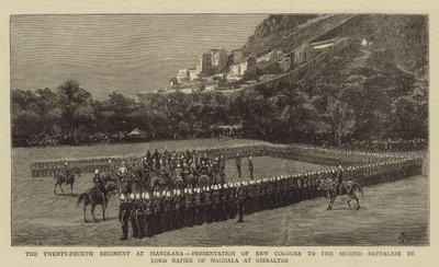 El Vigésimo Cuarto Regimiento en Isandlana, Presentación de Nuevos Colores al Segundo Batallón por Lord Napier de Magdala en Gibraltar de Charles Edwin Fripp